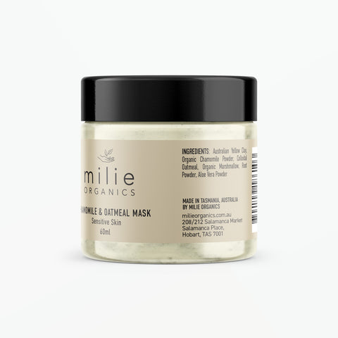 Chamomile and oatmeal Face Mask natural ingredients label