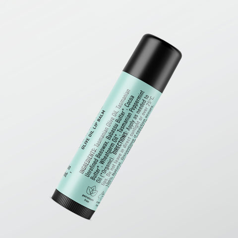 Olive Oil Lip Balm Peppermint natural ingredients label