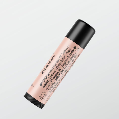 Olive Oil Lip Balm Tangerine natural ingredients label